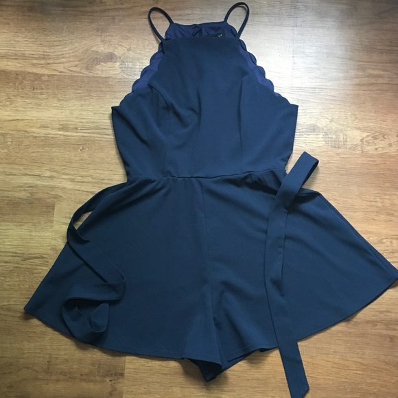 Max + Ash Other - Women’s Navy Scallop Halter Romper